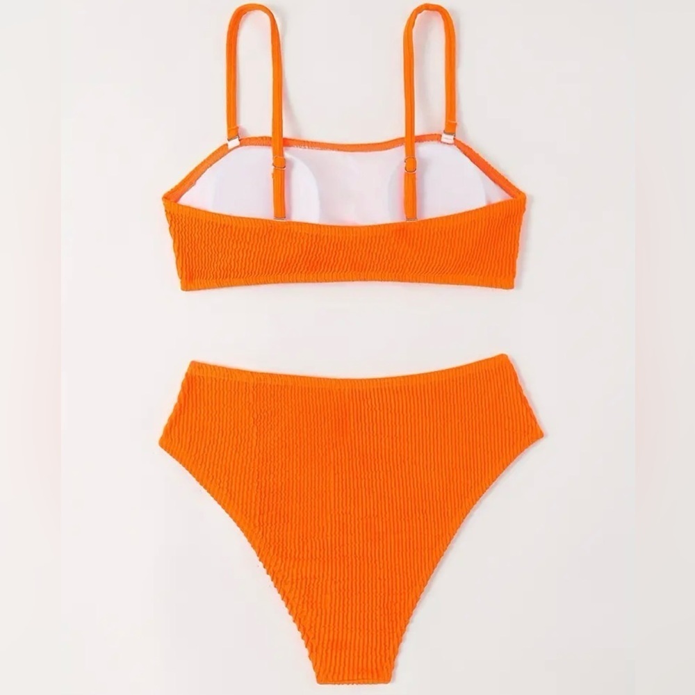 Orange Rib Knit Bandeau High Waist Bikini Set - Picture 4 of 9